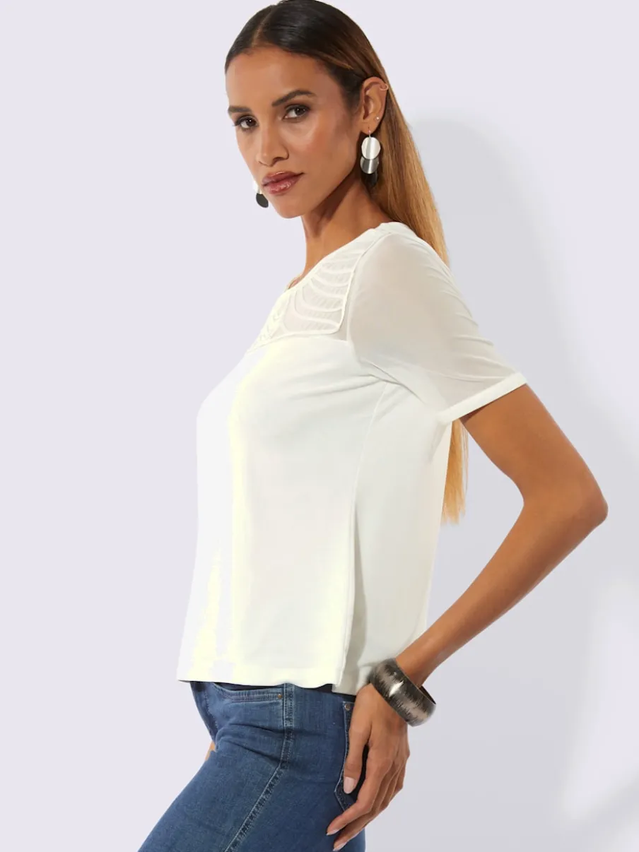 T-shirt à manches courtes avec empiècements en maille et rubans décoratifs
