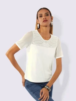 T-shirt à manches courtes avec empiècements en maille et rubans décoratifs