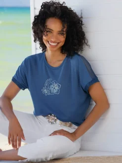 T-shirt à manches courtes avec empiècements en résille et motif floral