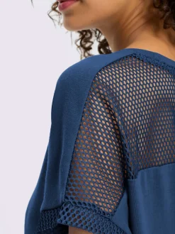 T-shirt à manches courtes avec empiècements en résille et motif floral