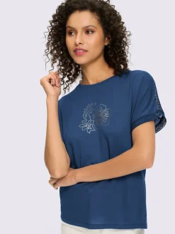 T-shirt à manches courtes avec empiècements en résille et motif floral