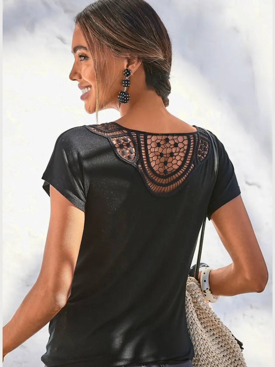 T-shirt à manches courtes avec empiècement crochet doux au dos