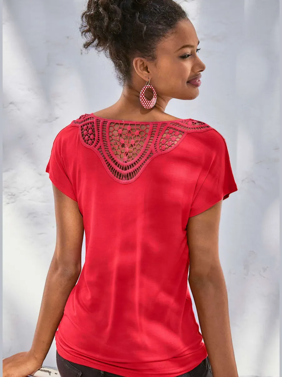 T-shirt à manches courtes avec empiècement crochet doux au dos