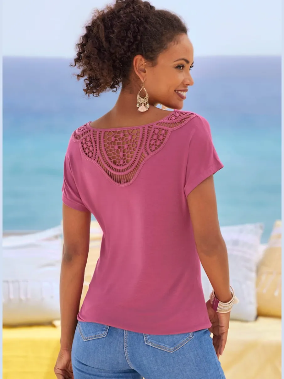 T-shirt à manches courtes avec empiècement crochet doux au dos