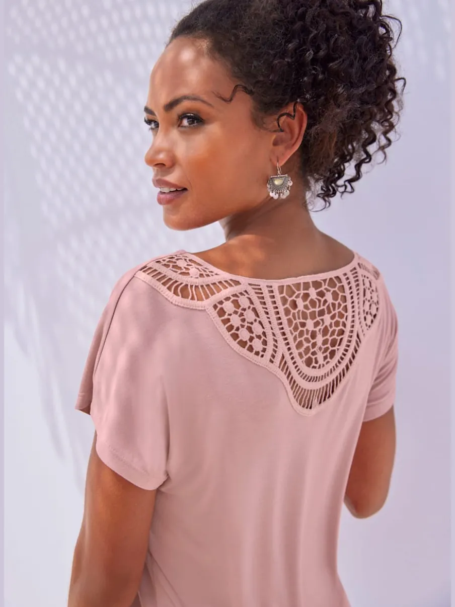 T-shirt à manches courtes avec empiècement crochet doux au dos