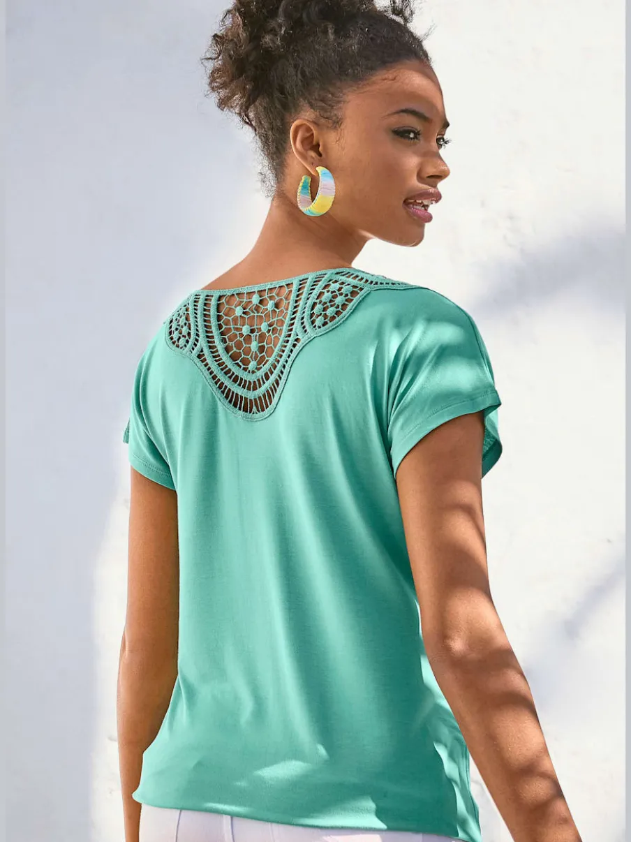 T-shirt à manches courtes avec empiècement crochet doux au dos