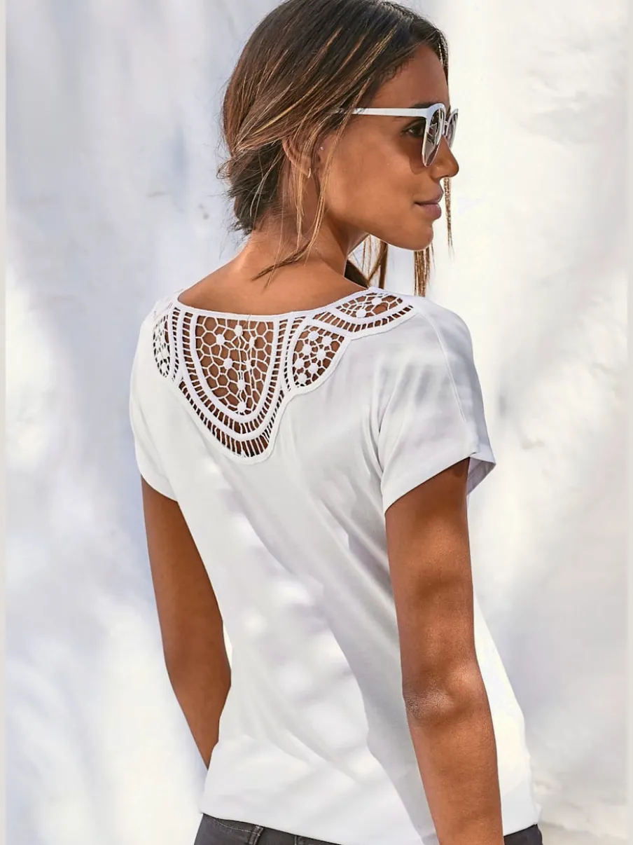 T-shirt à manches courtes avec empiècement crochet doux au dos