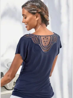 T-shirt à manches courtes avec empiècement crochet doux au dos