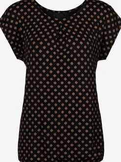 T-shirt à manches courtes avec empiècements plissés à l'encolure et motif géométrique