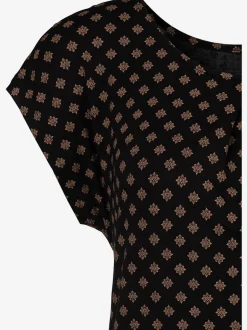 T-shirt à manches courtes avec empiècements plissés à l'encolure et motif géométrique