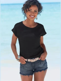 T-shirt à manches courtes avec empiècement crochet aux épaules