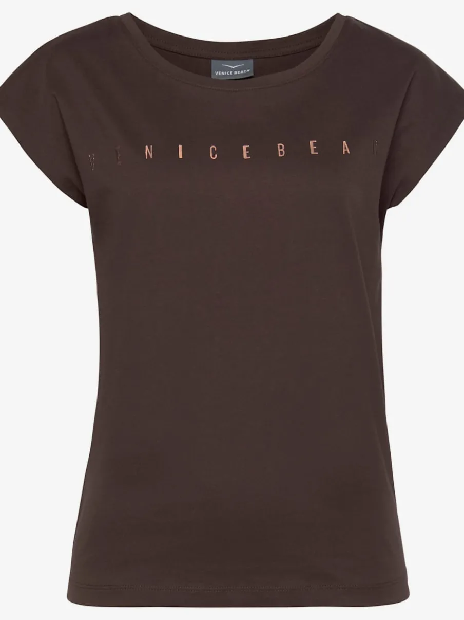 T-shirt à manches courtes avec encolure ronde et logo brillant