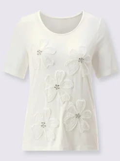 T-shirt à manches courtes avec fleurs et broderie décorative