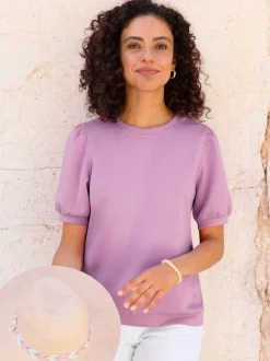 T-shirt à manches courtes avec fronces aux épaules en modal