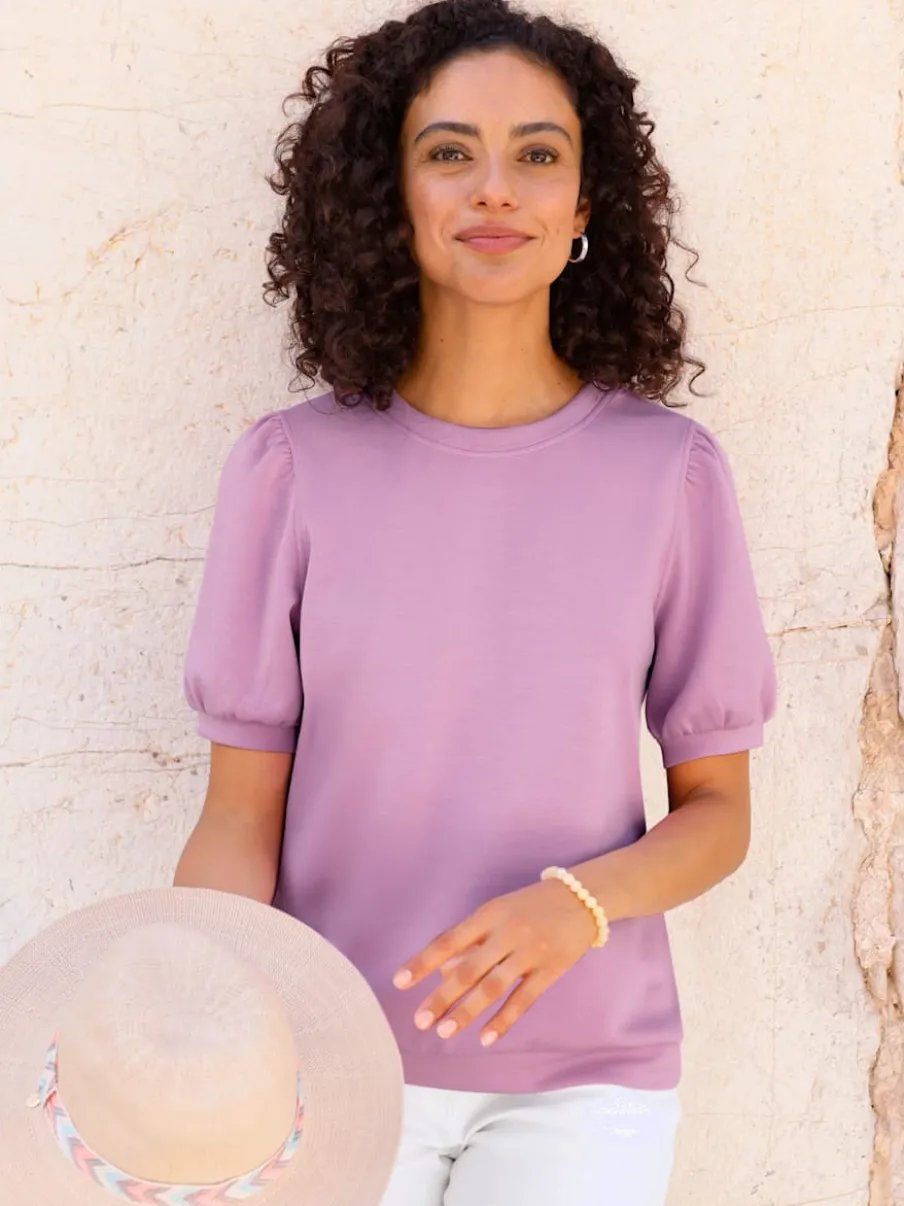 T-shirt à manches courtes avec fronces aux épaules en modal