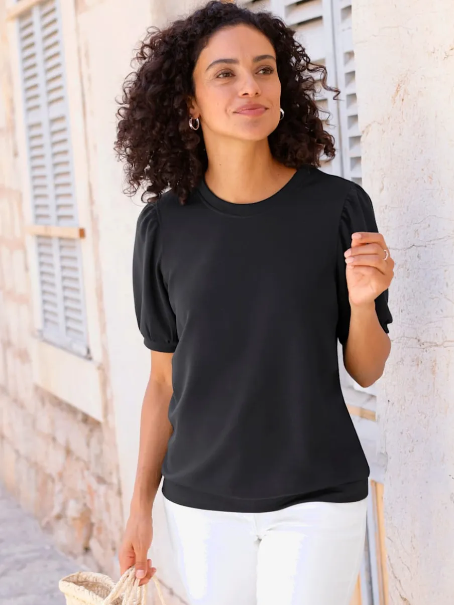 T-shirt à manches courtes avec fronces aux épaules en modal