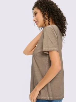 T-shirt à manches courtes avec inscription GRAZIE en coton doux