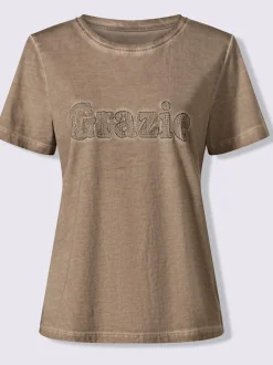 T-shirt à manches courtes avec inscription GRAZIE en coton doux