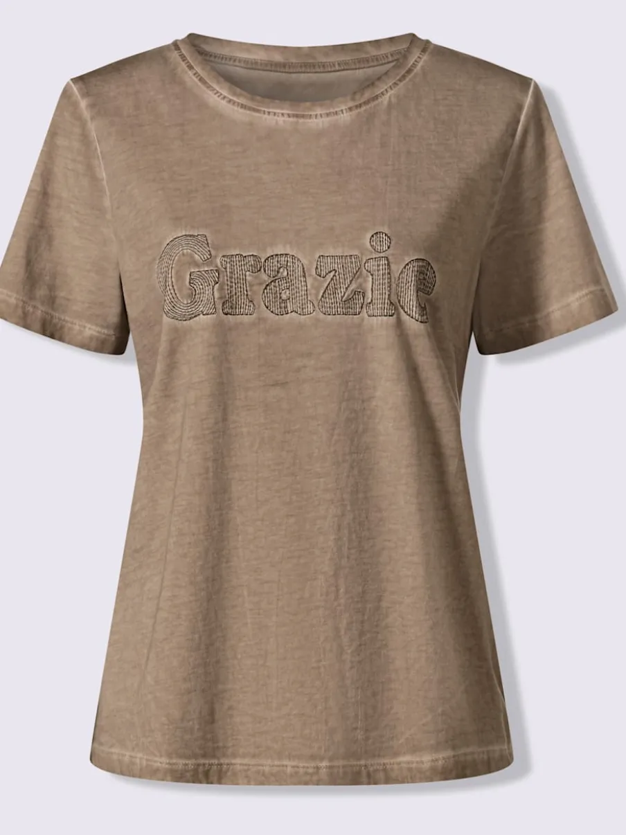 T-shirt à manches courtes avec inscription GRAZIE en coton doux