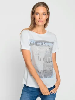 T-shirt à manches courtes avec imprimé et pierres brillantes
