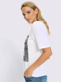 T-shirt à manches courtes avec imprimé scintillant et encolure ronde