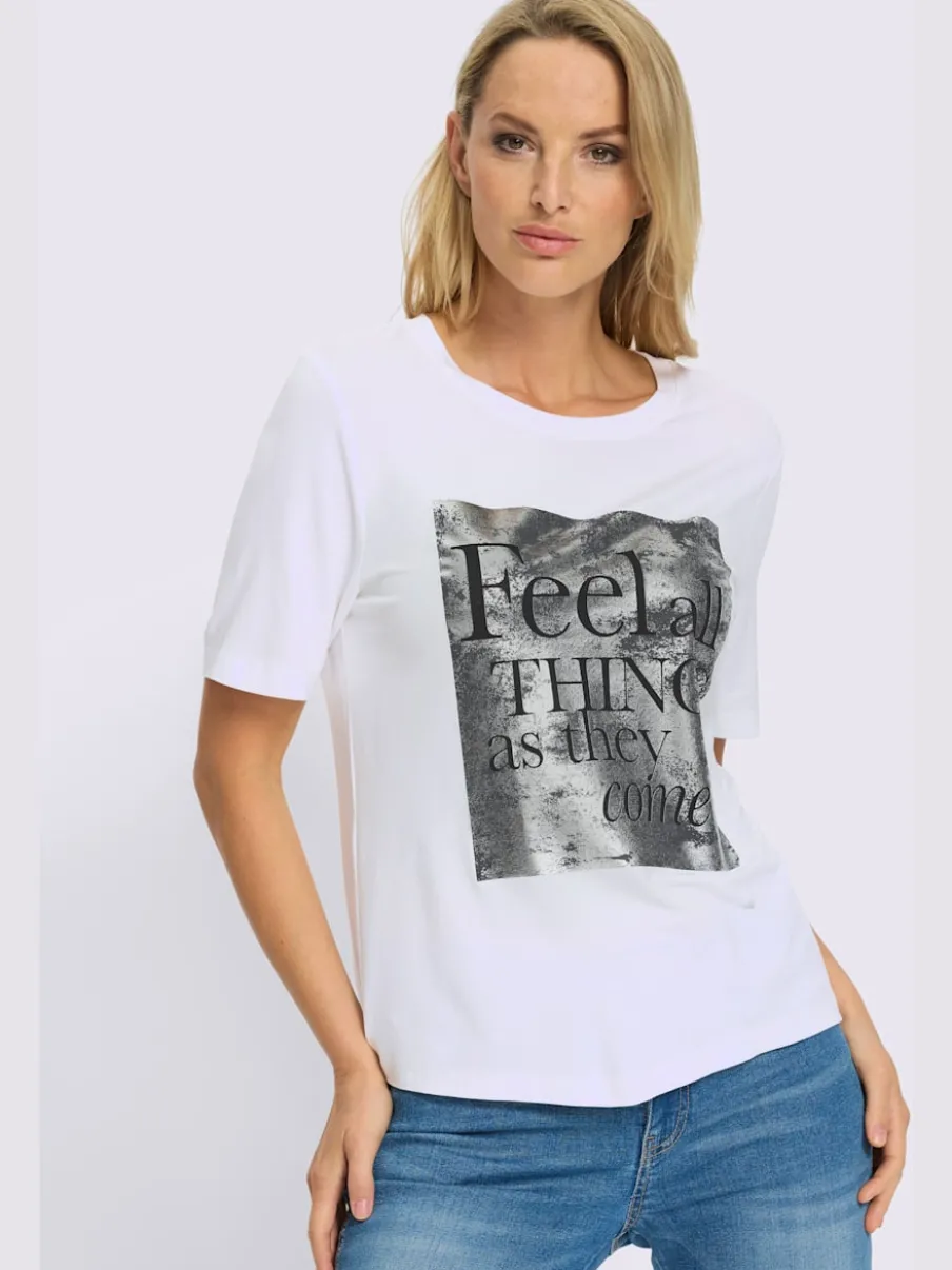 T-shirt à manches courtes avec imprimé scintillant et encolure ronde