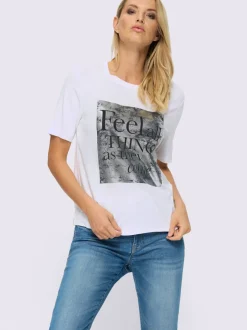 T-shirt à manches courtes avec imprimé scintillant et encolure ronde