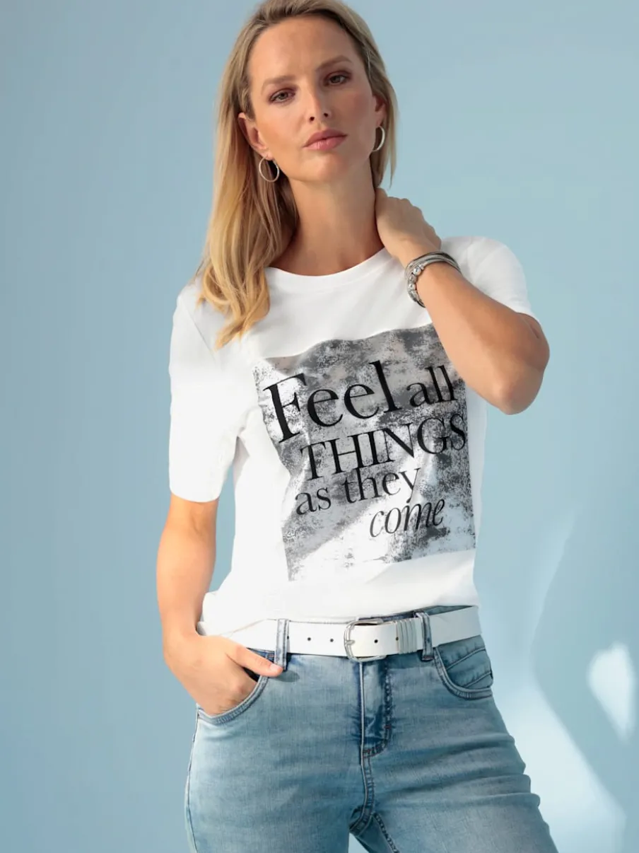 T-shirt à manches courtes avec imprimé scintillant et encolure ronde