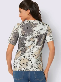 T-shirt à manches courtes avec imprimé floral et col V