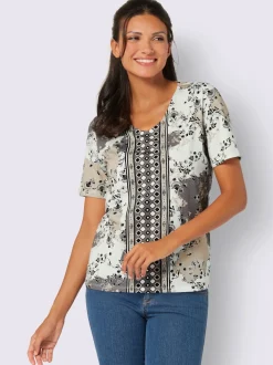 T-shirt à manches courtes avec imprimé floral et col V