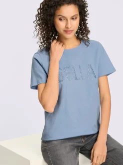 T-shirt à manches courtes avec inscription BELLA brodée en coton