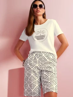 T-shirt à manches courtes avec imprimé lettrage et petites pierres brillantes