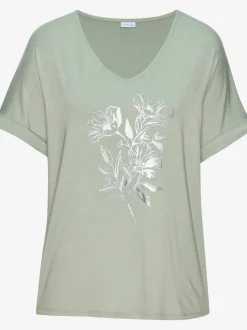 T-shirt à manches courtes avec imprimé feuille en viscose douce