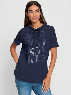 T-shirt à manches courtes avec inscription et pierres scintillantes