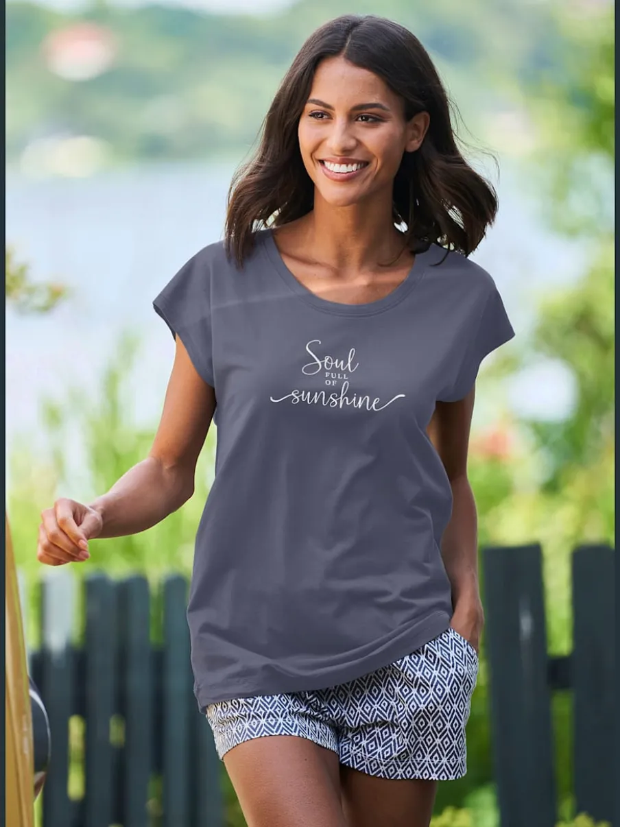 T-shirt à manches courtes avec inscription en jersey doux