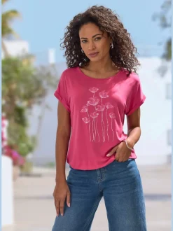 T-shirt à manches courtes avec imprimé floral et détails brillants