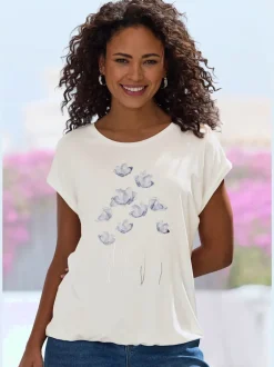 T-shirt à manches courtes avec imprimé floral et détails brillants