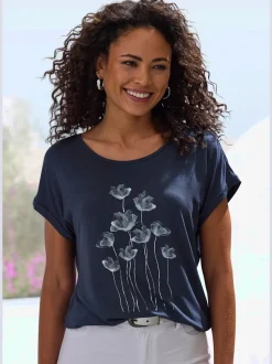 T-shirt à manches courtes avec imprimé floral et détails brillants