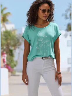 T-shirt à manches courtes avec imprimé floral et détails brillants