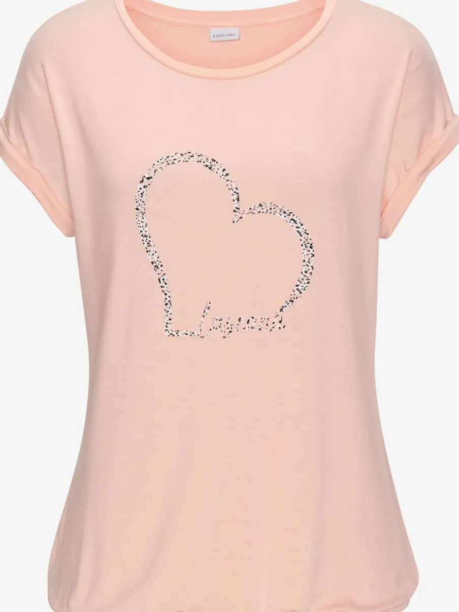 T-shirt à manches courtes avec imprimé cœur et taille élastiquée