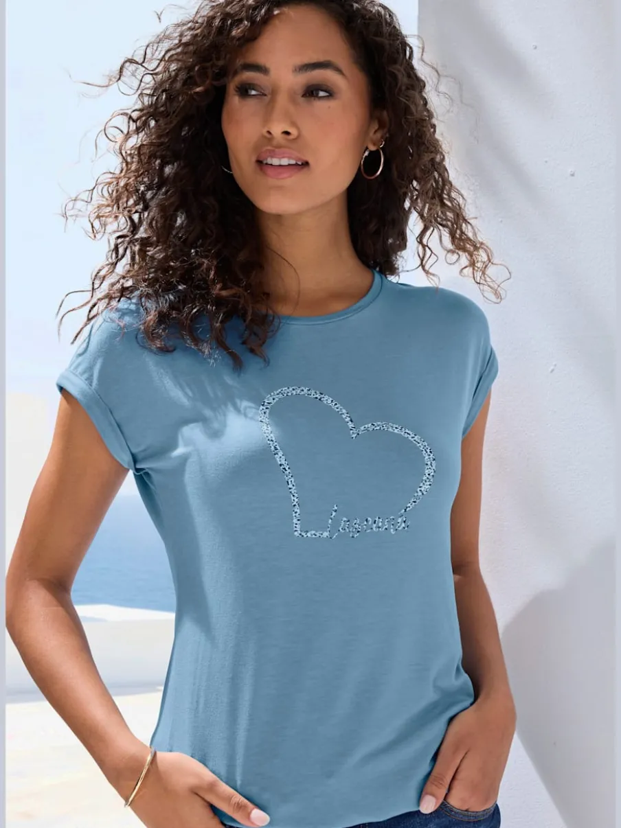 T-shirt à manches courtes avec imprimé cœur et taille élastiquée