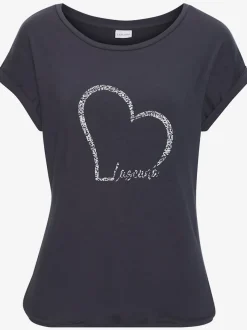 T-shirt à manches courtes avec imprimé cœur et taille élastiquée