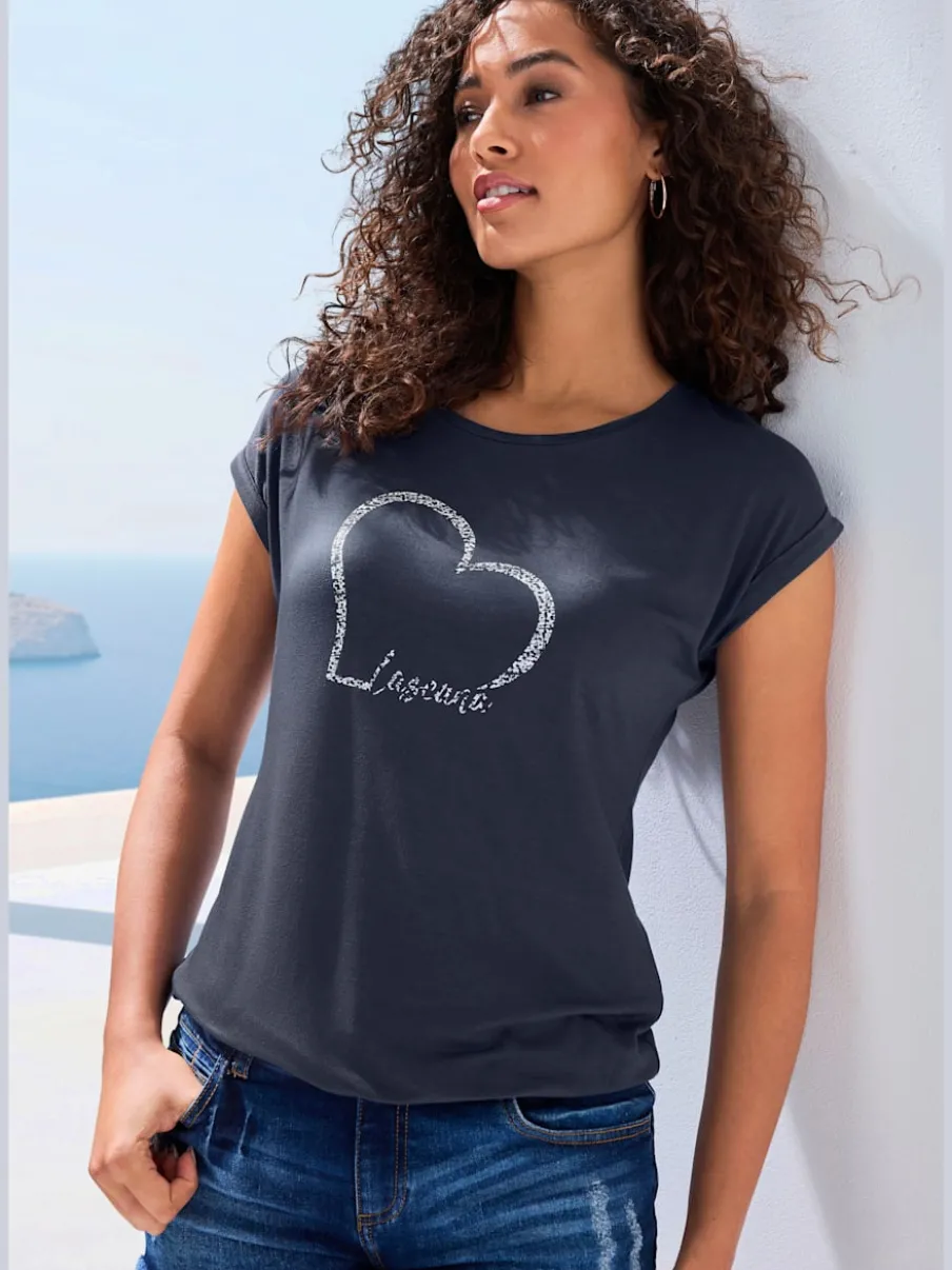 T-shirt à manches courtes avec imprimé cœur et taille élastiquée