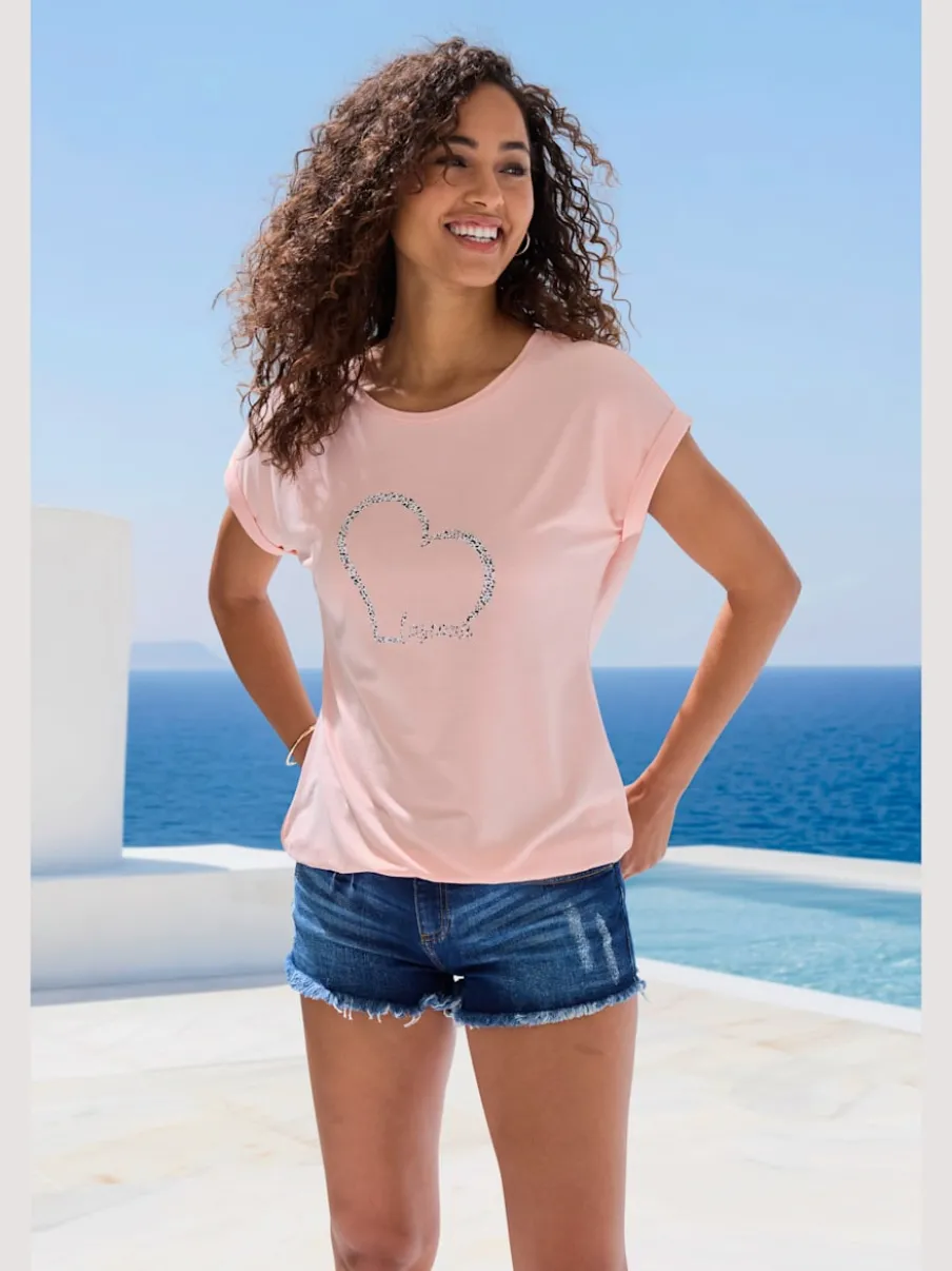 T-shirt à manches courtes avec imprimé cœur et taille élastiquée