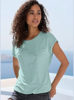 T-shirt à manches courtes avec imprimé cœur et taille élastiquée