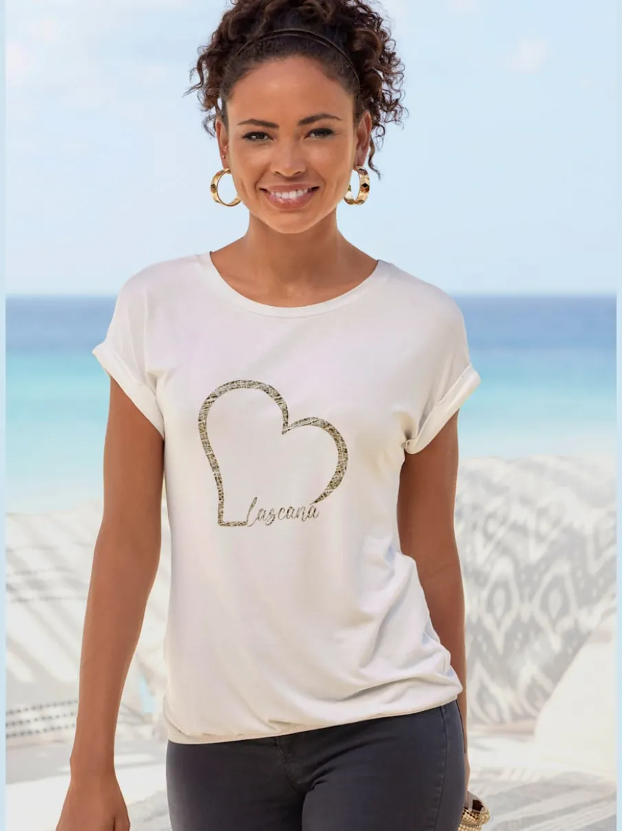 T-shirt à manches courtes avec imprimé cœur et taille élastiquée