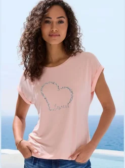 T-shirt à manches courtes avec imprimé cœur et taille élastiquée