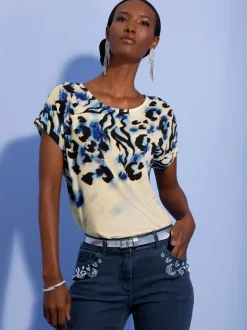 T-shirt à manches courtes avec imprimé animal et pierres brillantes