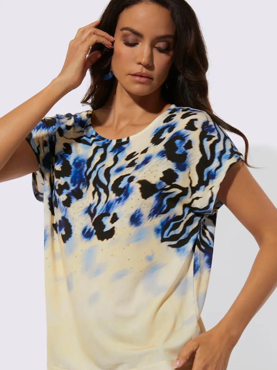 T-shirt à manches courtes avec imprimé animal et pierres brillantes
