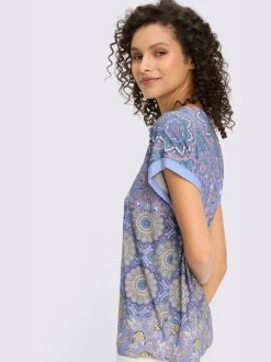 T-shirt à manches courtes avec motif patchwork en viscose ECOVERO